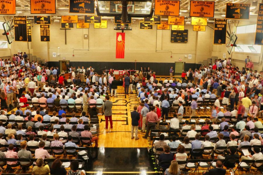 The+faculty+and+student+body+all+gather+together+to+celebrate+The+Mass+of+The+Holy+Spirit.+McQuaid+Jesuit+has+been+an+single-sex%28all+boys%29+schools+since+1954.+%0A