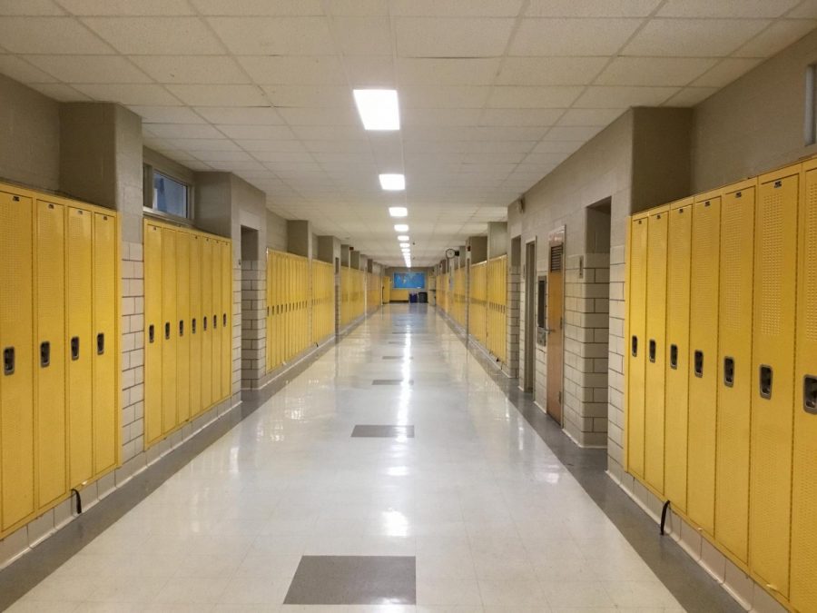 The Senior hallway sits empty in between classes.