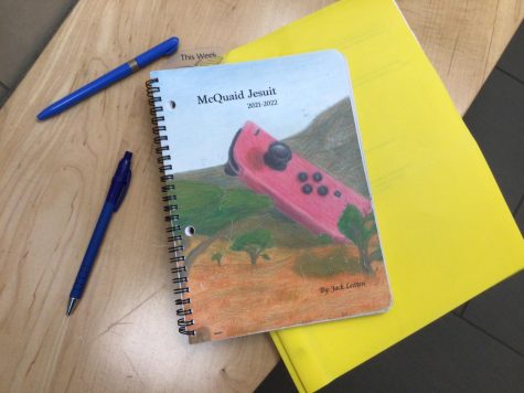 The student artwork on the cover of the 2021-2022 McQuaid agenda was inspired by a video game controller. 