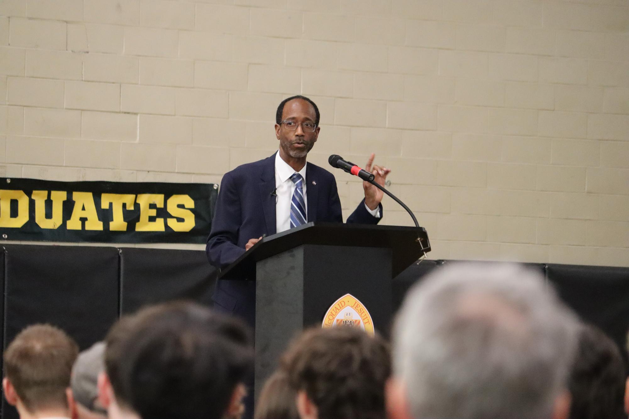 Mr. Clayton Turner 75 addressed the entire student body on Oct. 27.